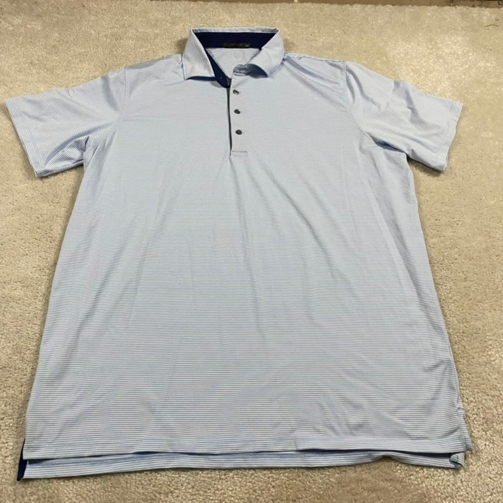 Greyson Polo Shirt Mens XXL Blue White Striped Performance Golf Short Sleeve